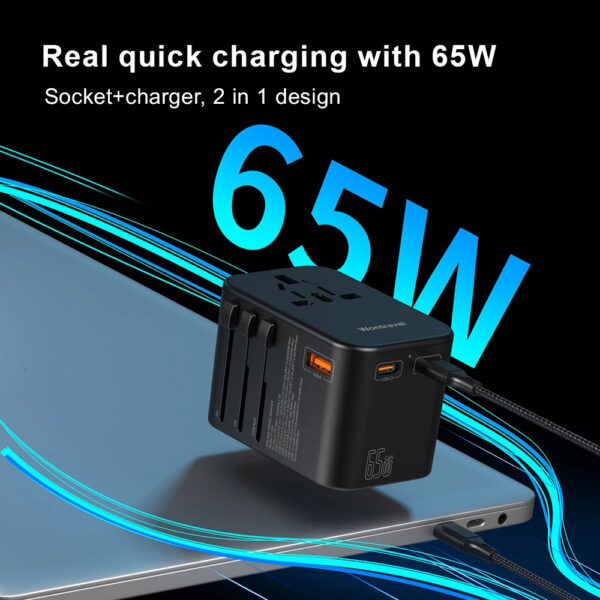 JY-309 ( Black ) 65w GaN Plug Adapter