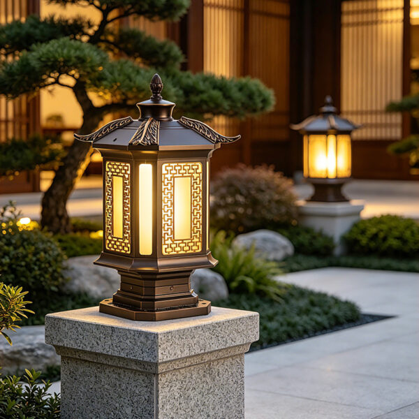 New Chinese All-Aluminum Outdoor Post Top Light for Villa Gate Column