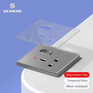 15A Retro Wall Power Socket Rectangle Switches Tempered Glass Panel 2 USB-A 2 USB-C Ports Durable