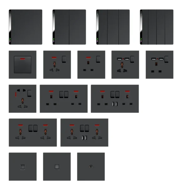 UK/BS Retro 4-Way Double Layer Ultra-thin Brushed Panel Big Key Electrical Wall Switches with Smart Life App