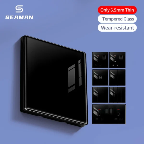 Retro Wall Light Switch Panel LED Indicator UK Universal USB Electrical Socket Tempered Glass Wall 2 Gang 1/2way Switch