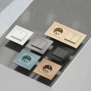 High Quality Black Gold White Gray Waterproof Touch Panel 4-Way Electrical Sockets and Switches with Ghana Glass Wall Design