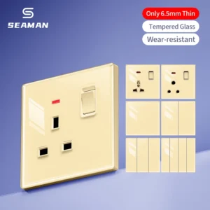 Wholesale Durable Retro Modern 1/2/3/4Gang 1/2Way Tempered Glass Light Switch Electric Wall with 16A Max. Current in Gold Color