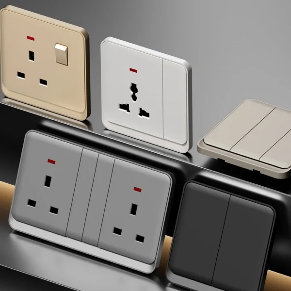 High Quality Wall Mounted Electrical Switch Socket Outlet Port Plug Socket Universal UK British Standard Wall Switch Sockets