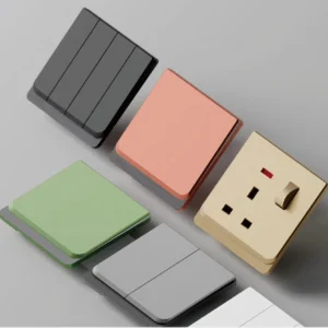 High Quality Green Gold Gray Waterproof Touch Panel Wall Switch UK 10A 2 Gang 1 Way or 2 Gang 2 Way 2 Gang 3 Way Switched Socket