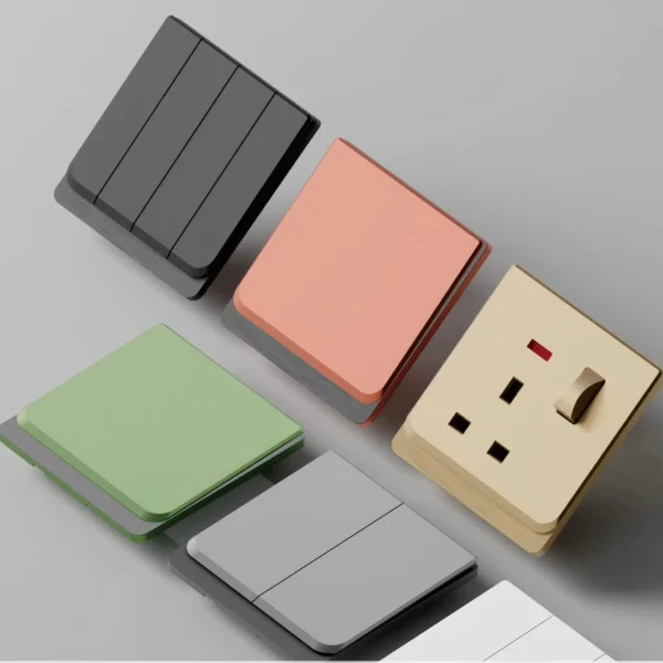 High Quality Green Gold Gray Waterproof Touch Panel Wall Switch UK 10A 2 Gang 1 Way or 2 Gang 2 Way 2 Gang 3 Way Switched Socket