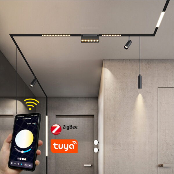 High Quality 48V Tuya Zigbee BT Magnetic Track Rail Lighting Supplier Magnet LED Dimmable Smart Track Light