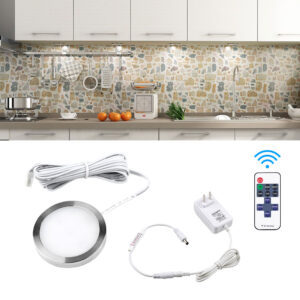 Modern 12V LED Round Puck Lights Surface Mounted Under Cabinet Lights Remote Control Kitchen Closet PC Shade Direction Design
