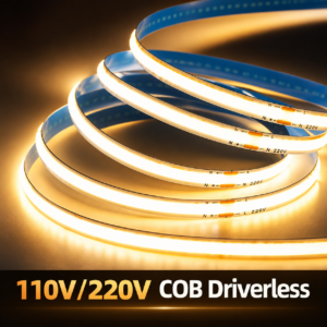 110V 220V 230V Driverless COB LED Strip Light High Voltage Cuttable FCOB Flexible LED Tape for Indoor Commercial Lighting