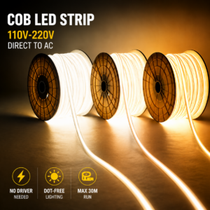 Cob Led Light Strip Dot Free 110v Driverless Led Strip IP65 Waterproof 100m Roll PVC 220v Customizable Led Strip Tiras De Led