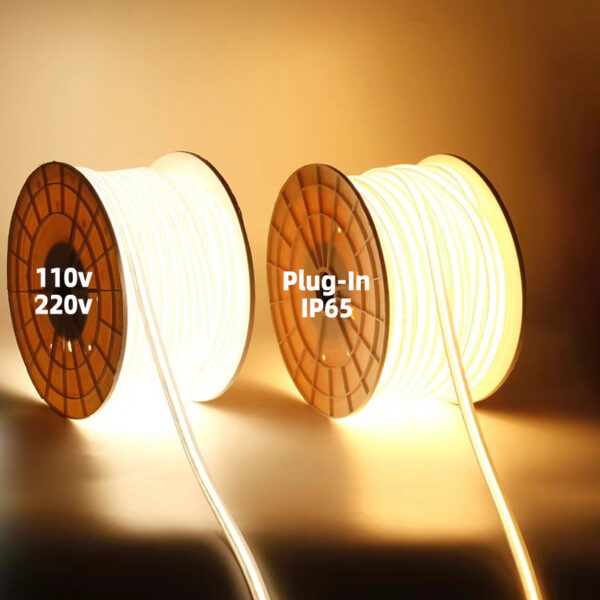 110V 220V Led Strips 30m No Drop Plug-in Led Strip 50m 100m Roll Cob Strip Ip65 Waterproof Dot Free Cinta Led 110v