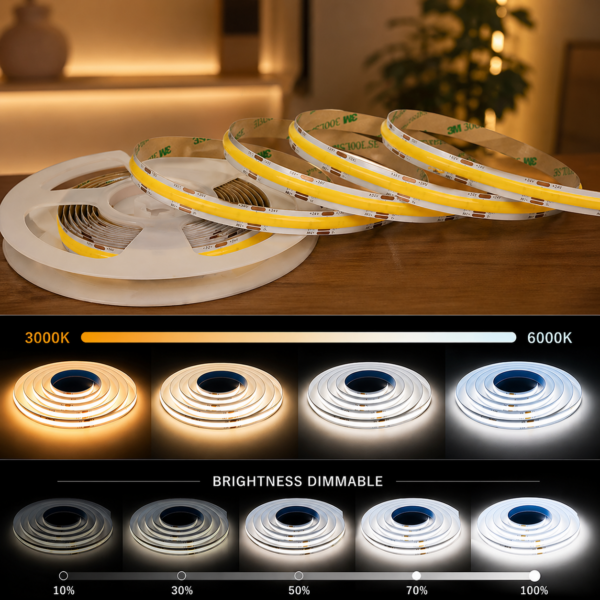 Dimmable 8mm 10mm 24v Cct Cob Led Strip Light Dual 3 2 in 1 Tunable 3000k-6000k Flexible 12v Cct Cob Led Strip