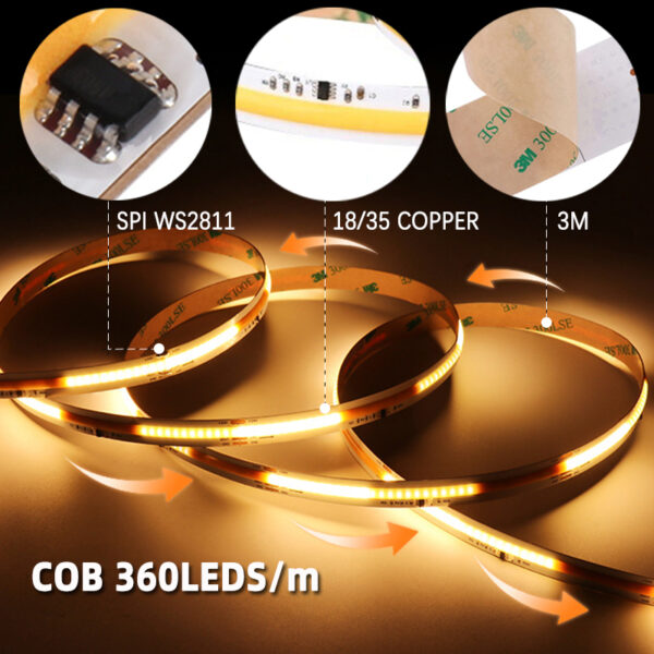 WS2811 SPI Addressable IC COB Strip Light Chasing Running Water Strip 24V Flexible LED Light Strip for Christmas Decorations
