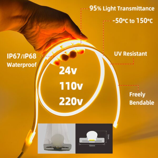 Outdoor FCOB 24v LED Silicone Light Strip 110v 220v IP68 Waterproof Flexible Silicon Cover with LED Strips Tira De Luz Led