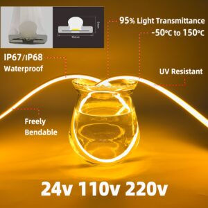 High Transmittance 110V 220V 24V Outdoor IP68 Waterproof FCOB 240leds/m Silicone LED Strip Light 30m No Voltage Drop