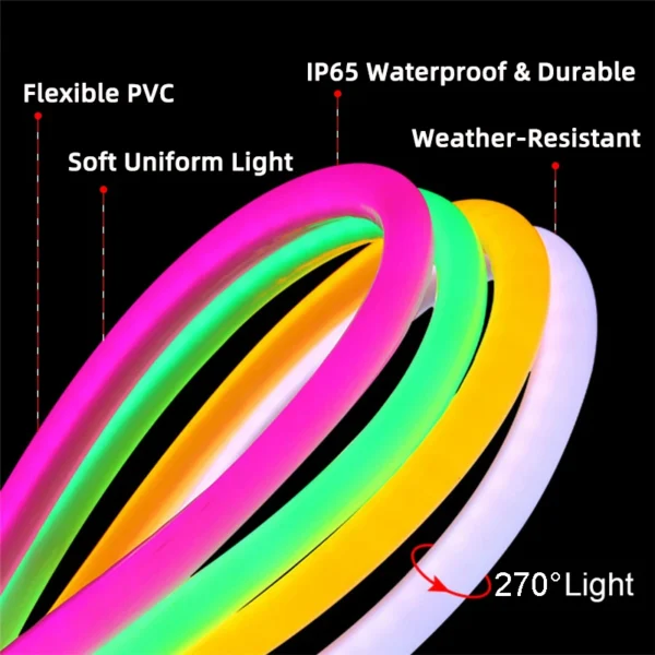 Flexible 270° 220V 14mm LED Strip Neon Light PVC IP65 Waterproof Flex Led Neon Rope Light for Indoor Outdoor Blue/Red/Green/Pink