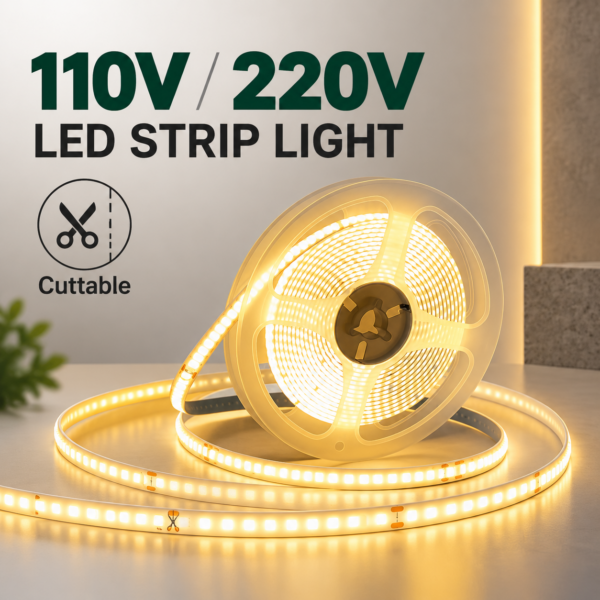 110V 220V High Voltage COB LED Strip Light Driverless Dot Free Cuttable Flexible Tape AC LED Strip for Commercial Lighting Cinta