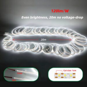 Ultra Long 20 Meter Smd 2835 Strip Light 120 Led Strips 24V 6500k High Bright Flex Led Strip Light