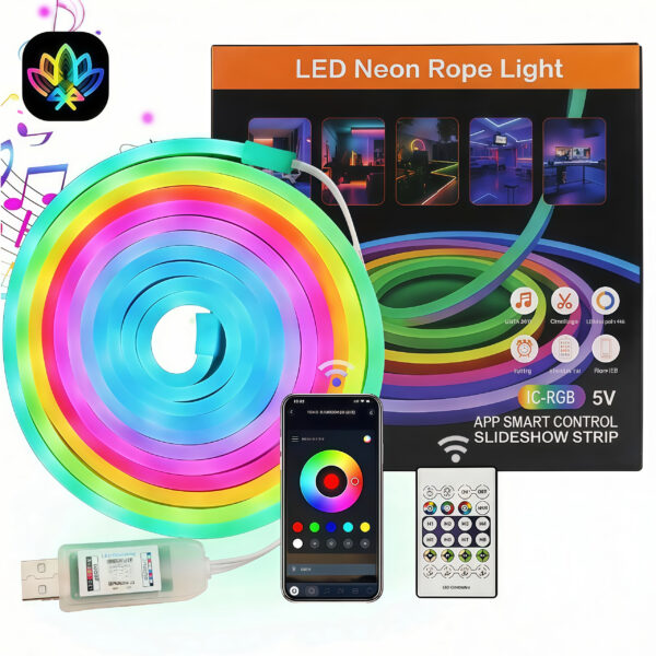 APP Control 5V USB Waterproof Music Sync Rgb Led Neon Strip Flexible Strip Light for Holiday Party DIY Decoration