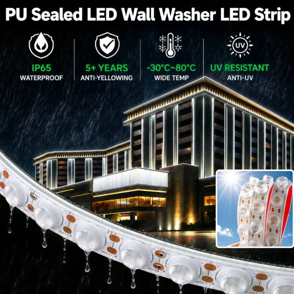 Outdoor IP65 Waterproof LED Wall Washer Light Free Bend Flexible PU Strip Light for Outdoor Architecture Facade