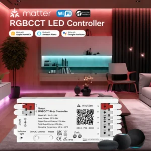 Matter Thread 5 in 1 LED RGBCW Controller 20A Smart Home RGBCCT With Voice Control Compatible Apple/Alexa/Google LED Home Hotel
