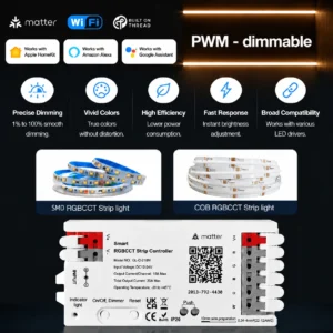 Matter WIFI 20A Max Smart LED RGBCCT Controller Matter Threed 5-24V Flame Retardant PC Material for Alexa Google Home Kit App