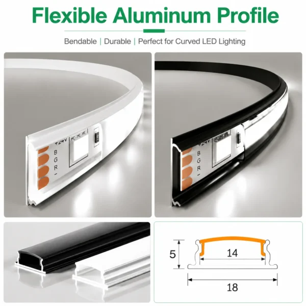 Flexible LED Strip Aluminum Profile for COB SMD LED Strip Bendable Extrusion for Wave Curve Circle Lighting Applications
