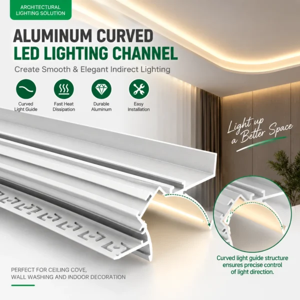 LED Backlight Aluminum Profile Ceiling Cove Lighting LED Strip Channel Architectural Interior Design for Indirect Lighting