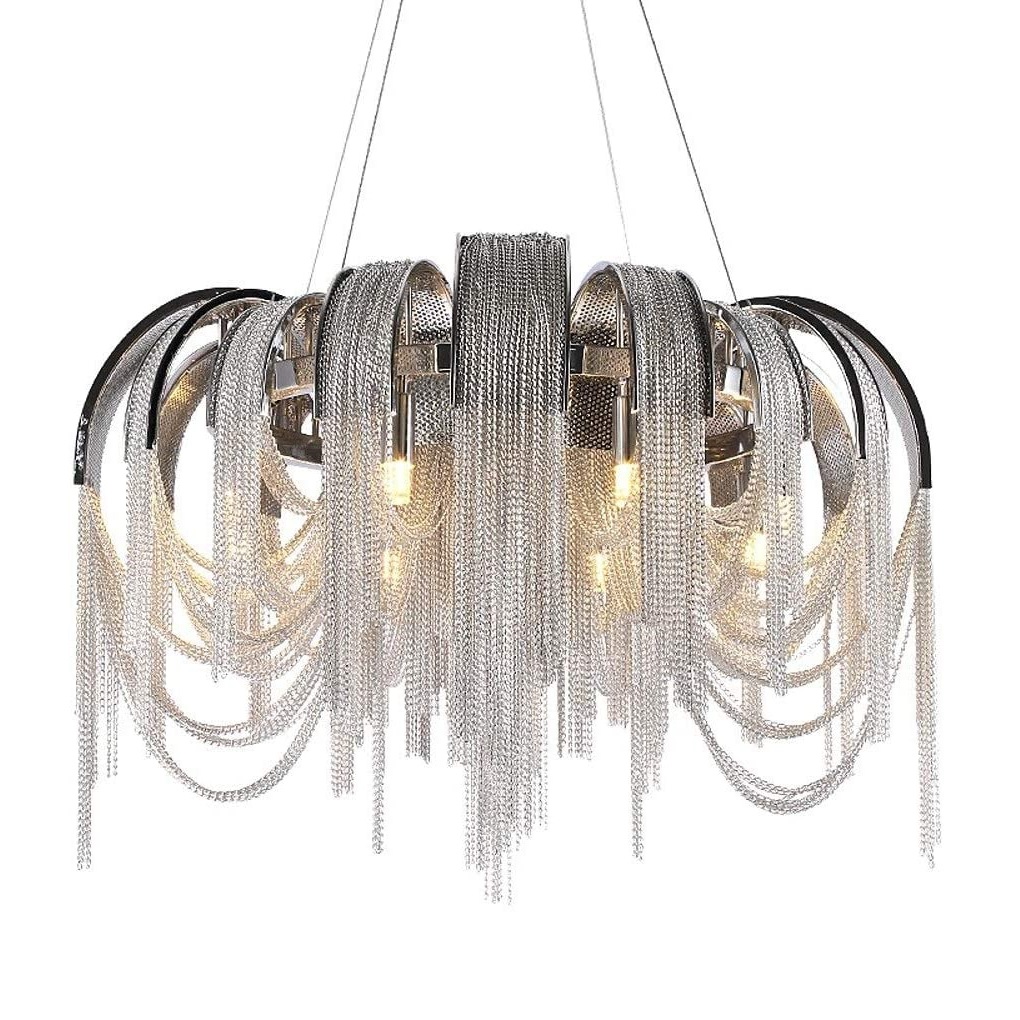 Luxurious Post-Modern Light Aluminum Chain Tassels Lobby Living Room Chandelier