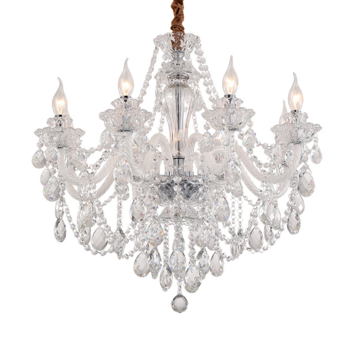 Vintage Hanging Lamp Modern with Fabric Shade Chrome European Crystal Chandelier