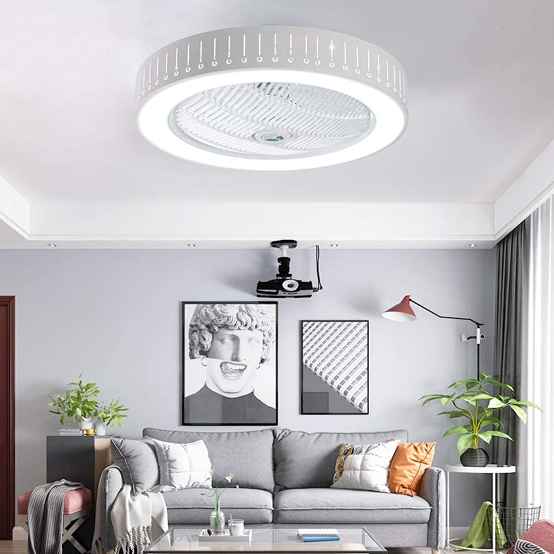 Ceiling Fans with Lights and Remote Control with 7 Acrylic Blades Invisible Ceiling Fans for Living Room