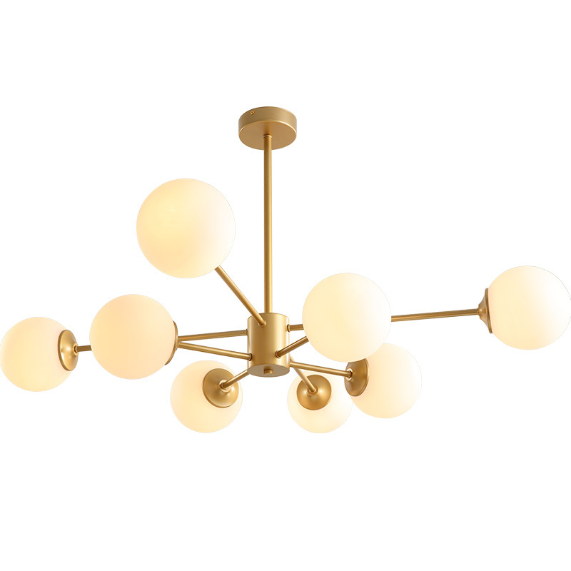 Shinetime Modern Satin Brass Pendant Lighting Branch Molecule Magic Bean Ceiling Lamp 6/8 Lights Glass Chandelier