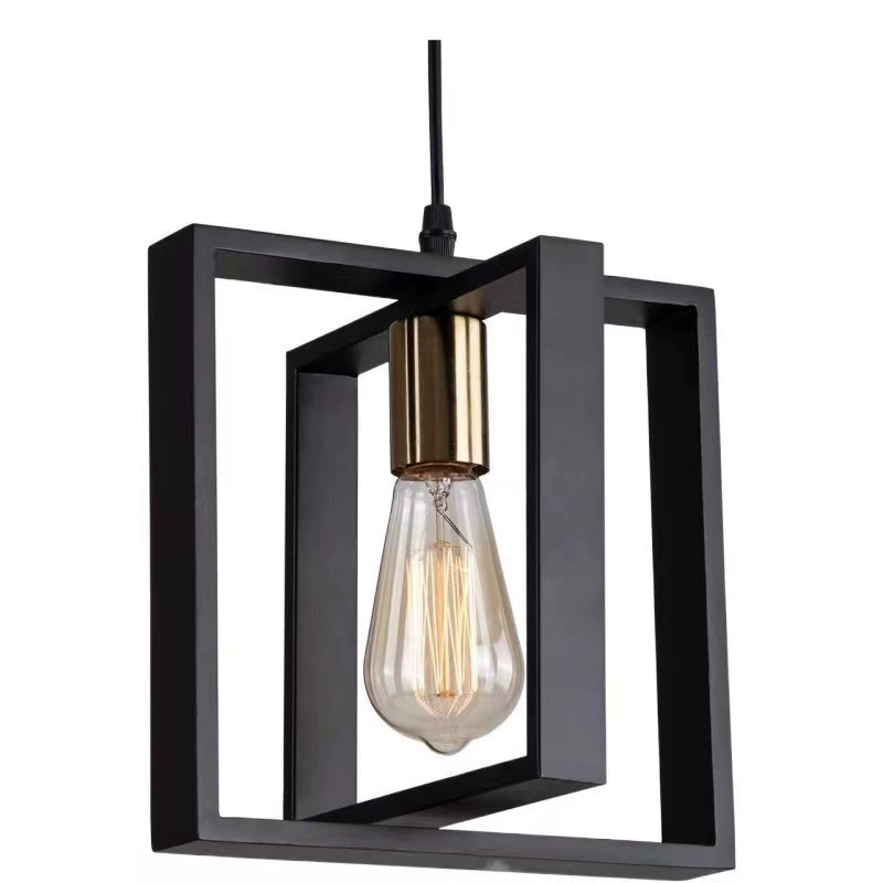 Matte Black Modern Black Metal Iron Frame Pentagonal Pyramid Mini Chain Hanging Pendant Ceiling Light 1 -Bulb Lighting Fixture
