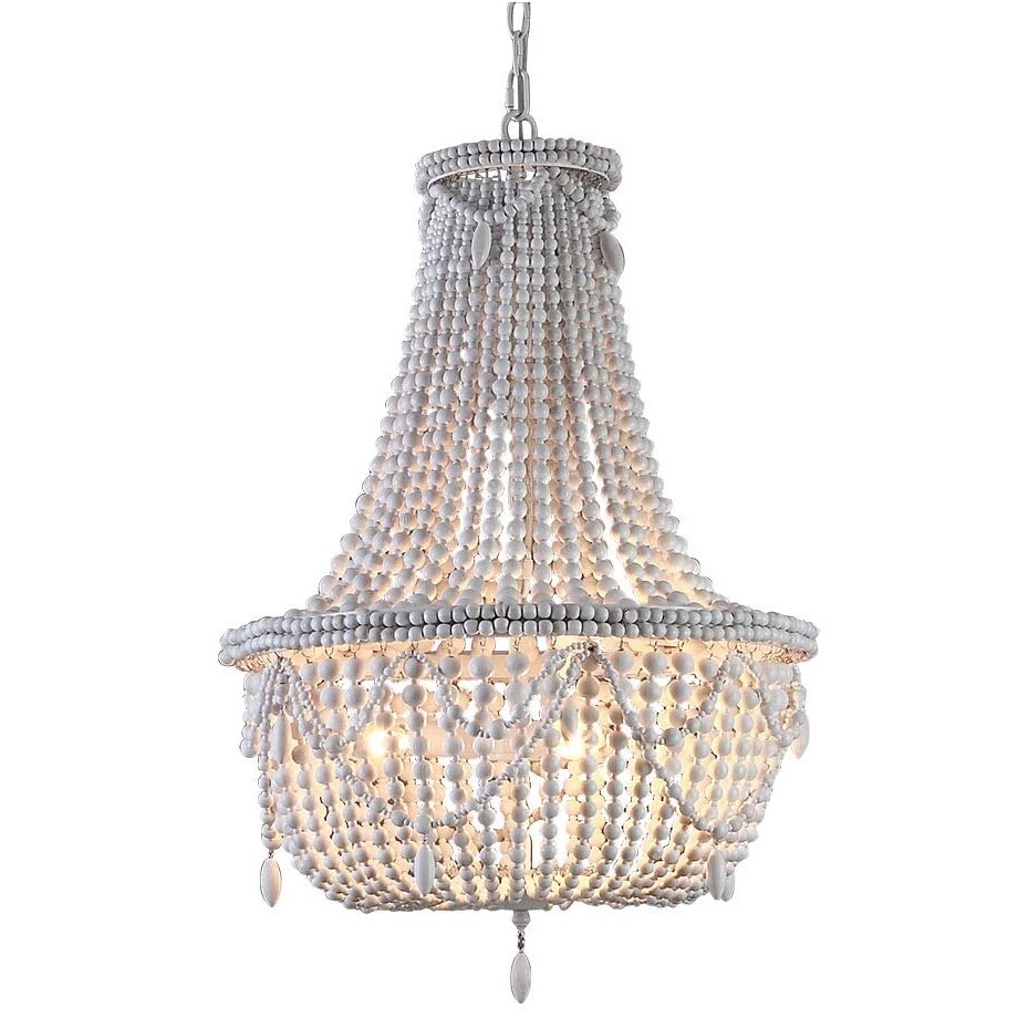 14.2inch Wood Bead Chandelier White Color