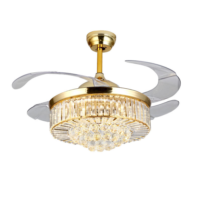 Modern Crystal Ceiling Fan Light LED Chandelier Remote Control Ceiling Light 36'' 42''