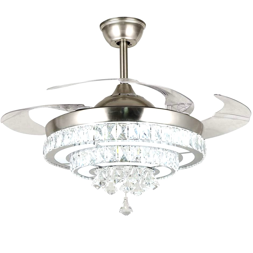 42" Retractable Ceiling Fans with Light Remote Dimmable Led 3 Color Changing Invisible Fan