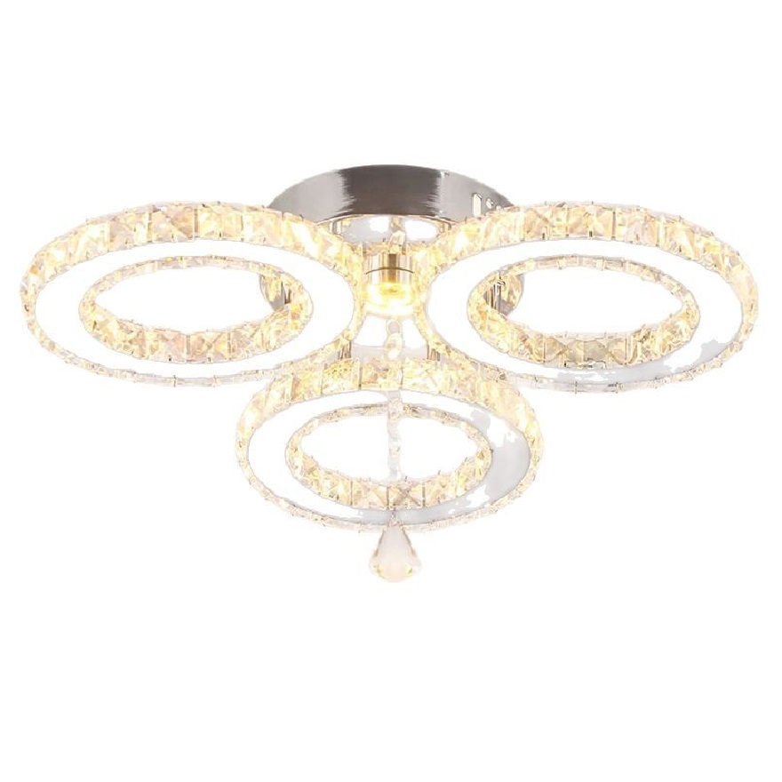 Customized 3 Rings LED Big Crystal Chandelier Contemporary Stainless Steel Pendant Lights Fixtures Ceiling Crystal Lamp