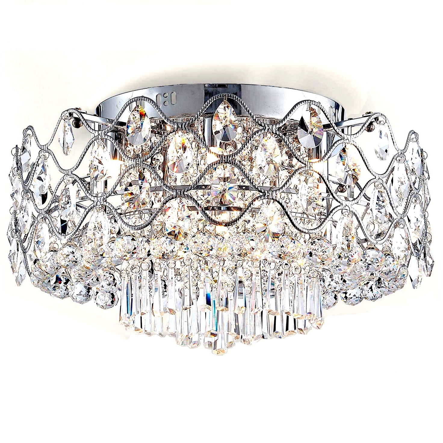 Modern Elegent Crystal Ceiling Light Drun Chandelier 9 Light Chrome Flushmount LED Lighting Fixture Dia48cm