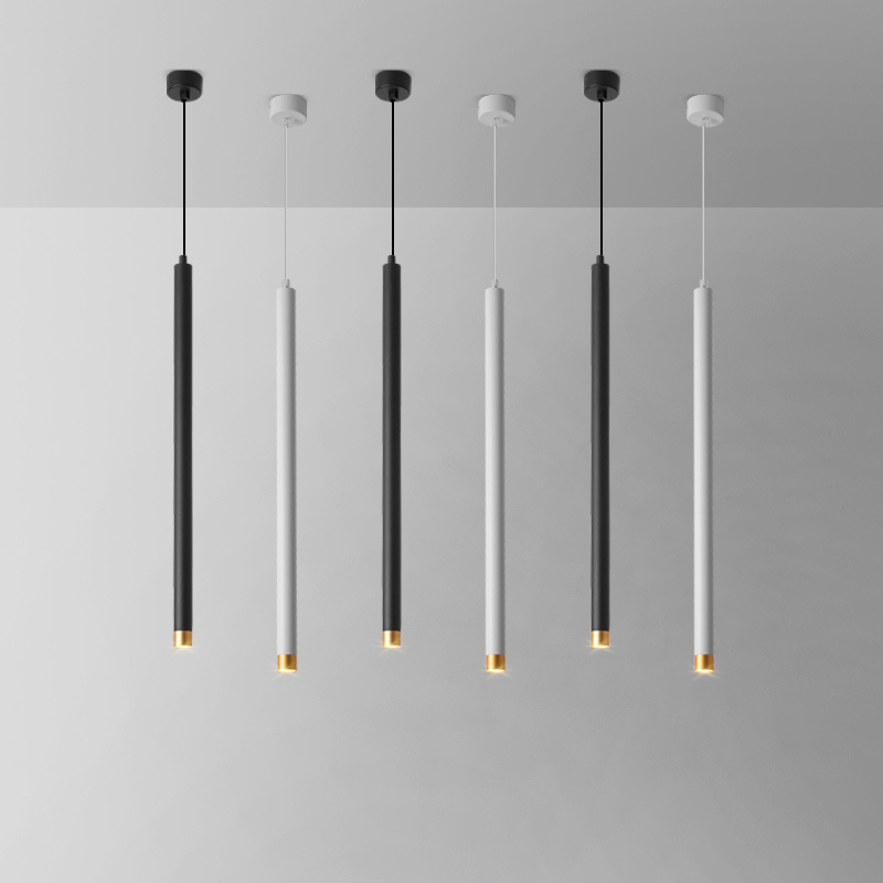 Single LED Epistar Pendant Light Modern Long Cylinder Black White Hanging Light Fixtures for Dining Room Bar