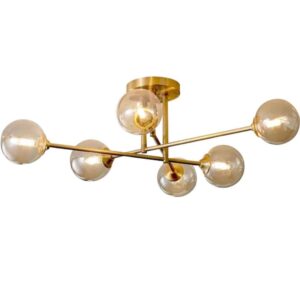 Gold 6 Lights Semi Flush Mount Ceiling Pendant Lighting Mid Century Industrial Black Light Fixture