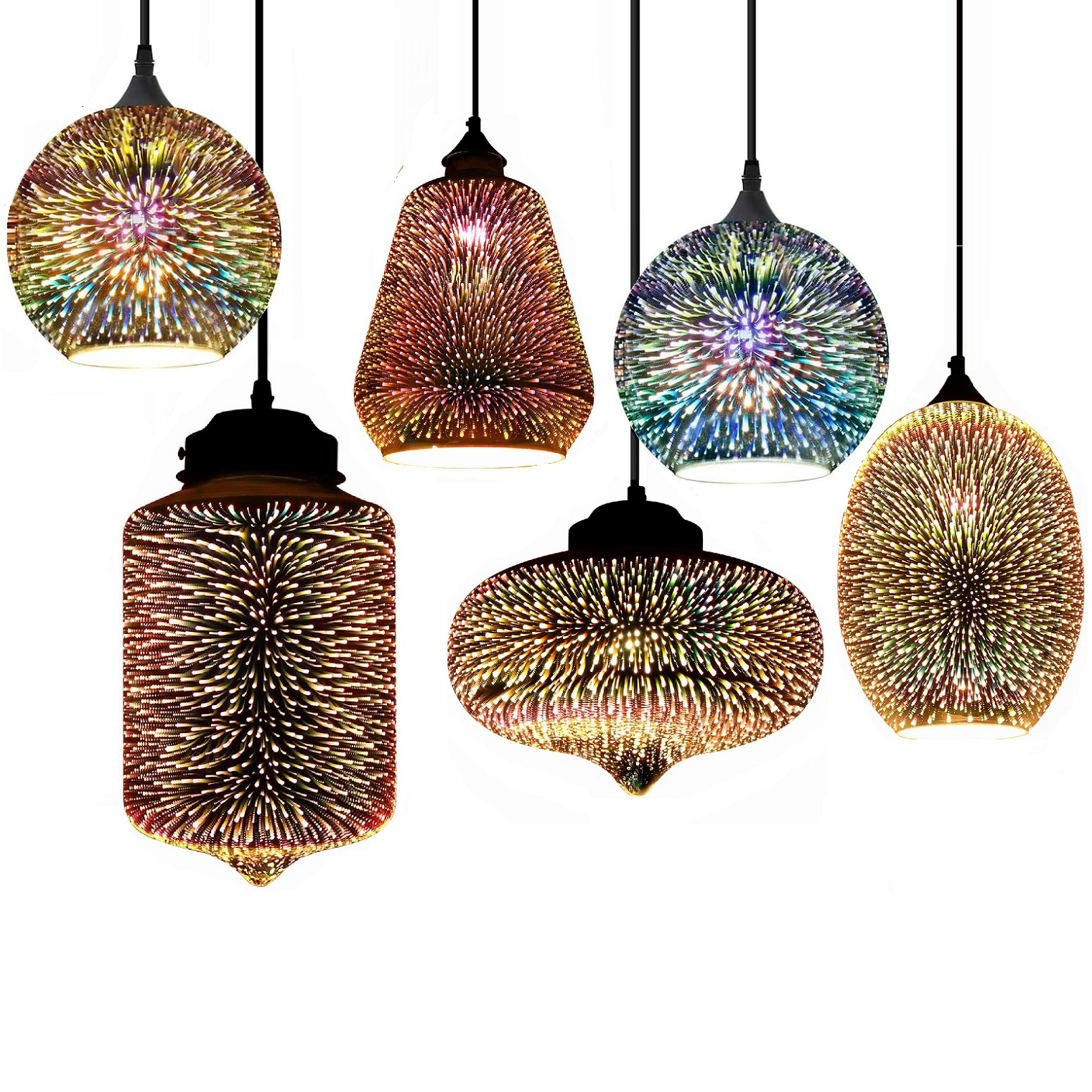 Unique 3D Colorful Firework Pendant Light Glass LED Chandeliers Lamp Home Decoration