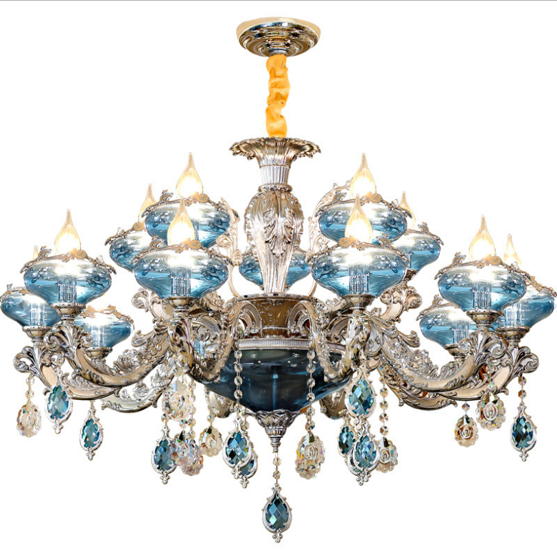 Luxury Postmodern 6 Lights Chandeliers High Quality Living Room Bedroom Kitchen Blue Glass Hanging Light Crystal Pendant Light