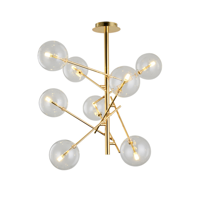 Modern LED Chandeliers Gold Hanging Light 8 Glass Ball Lampshade Pendant Lights for Dining Room Living Room Bedroom