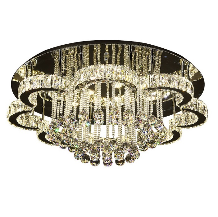 Modern Chandelier Crystal Glass Dimmable LED Ceiling Light With Remote Control