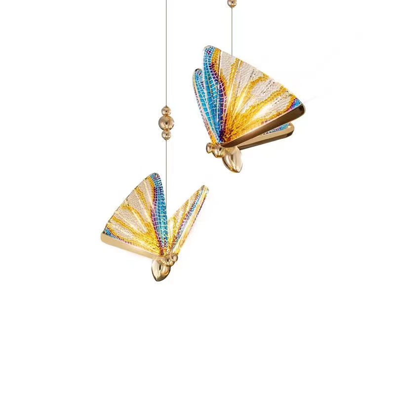 2021 Gold Color Acrylic Chandelier Butterfly Tiffany Hanging Lamp Led Lights