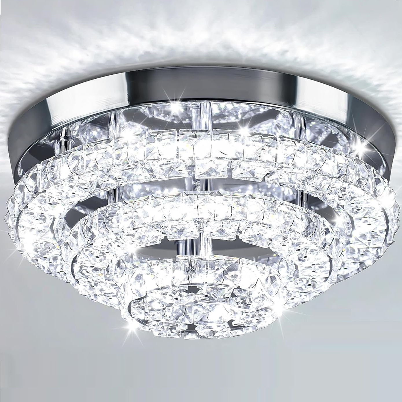 11.8" Crystal Chandelier LED Flush Mount Ceiling Light Modern Crystal Chandeliers Light for Bedrooms Hallway Kitchen Office