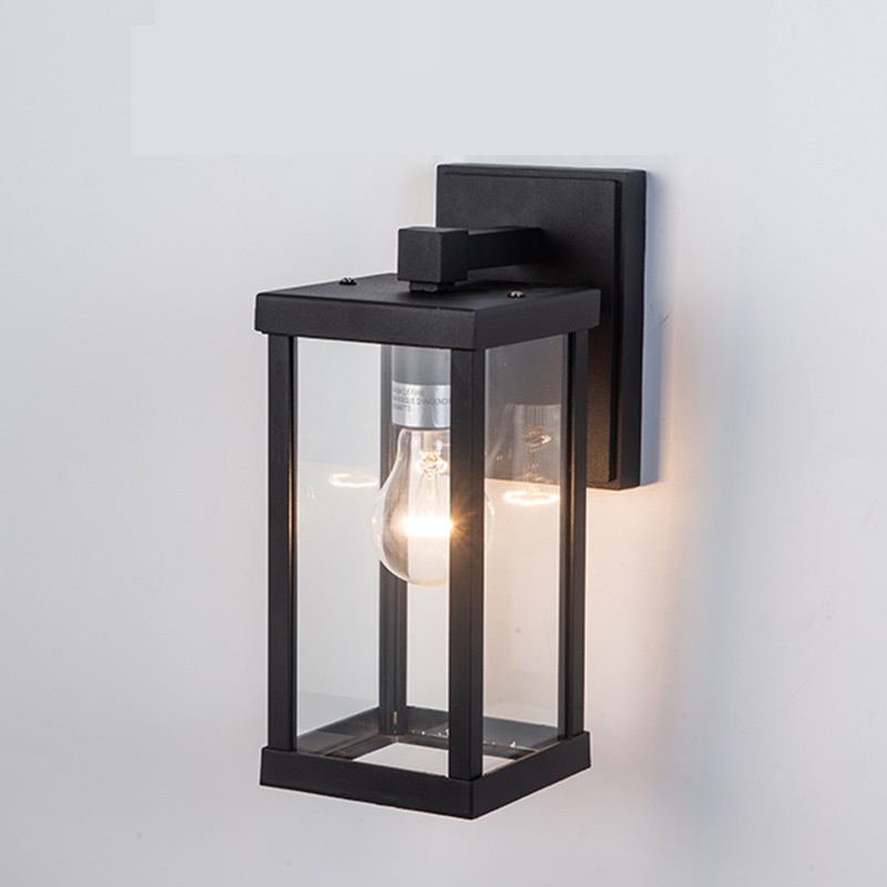 Rectangular Glass Outdoor Wall Light Black Metal Garden Wall Lamp