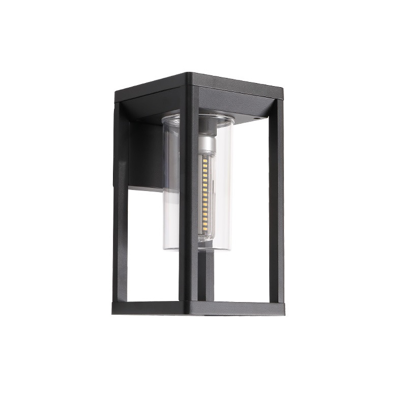 LED Rectangular Outdoor Wall Light Clear Metal Lantern Garden Wall Lamp