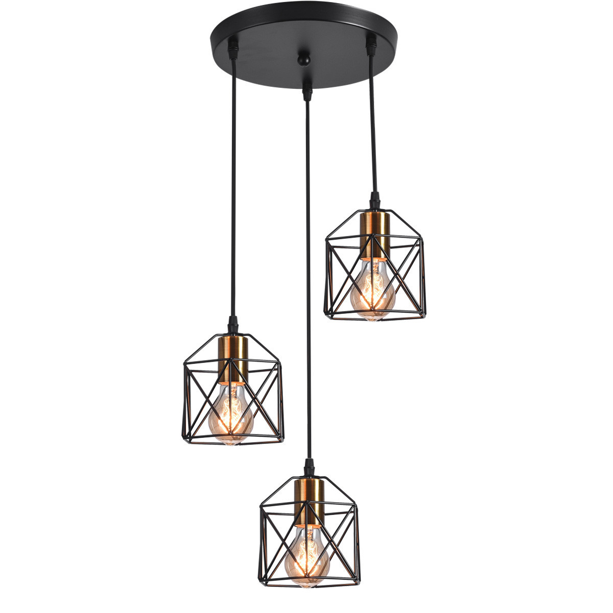 3-Lights Industrial E26/E27 Pendant Light Fixture Square Rustic Chandelier Lighting Farmhouse Island