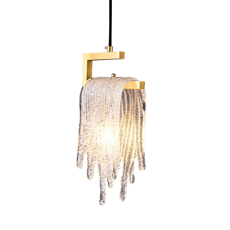 Modern Gold Pendant Light 1-Light Glass Waterfall Hanging Lamp for Bedroom and Living Room
